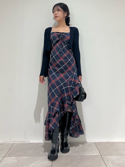 snidel スナイデル　フリルチェックキャミソールワンピース フリルチェックキャミソールワンピース(マキシ・ロングワンピース