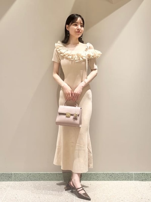 セール】アシメプリーツカラーニットワンピース（ワンピース