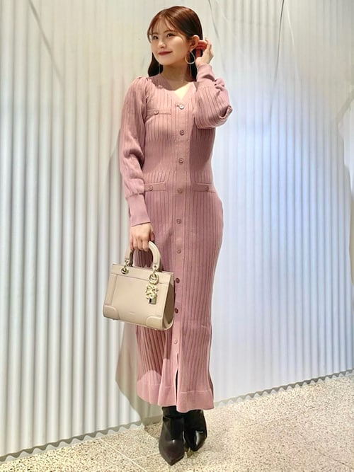 SNIDEL フロントボタンニットワンピース ピンク