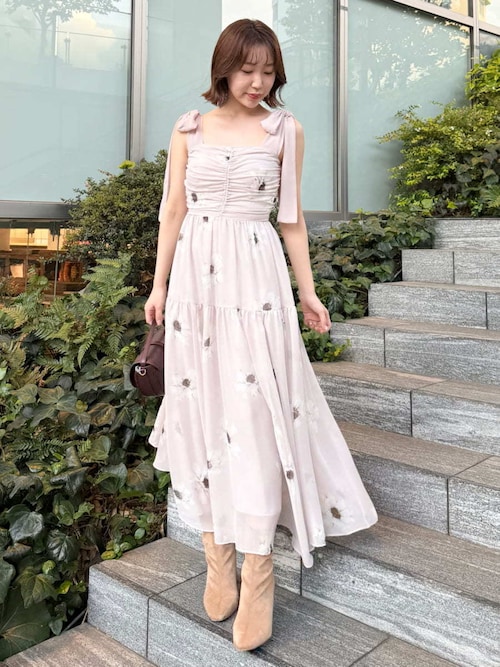 SNIDEL プリントショルダーリボンワンピース SNIDEL｜【FLOWER COLLECTION】プリントショルダーリボン