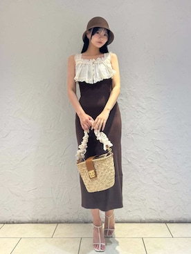 「アイテム（ハット、ブラウン系）」を使った、SNIDELさん（レディース・163cm）の夏コーディネート