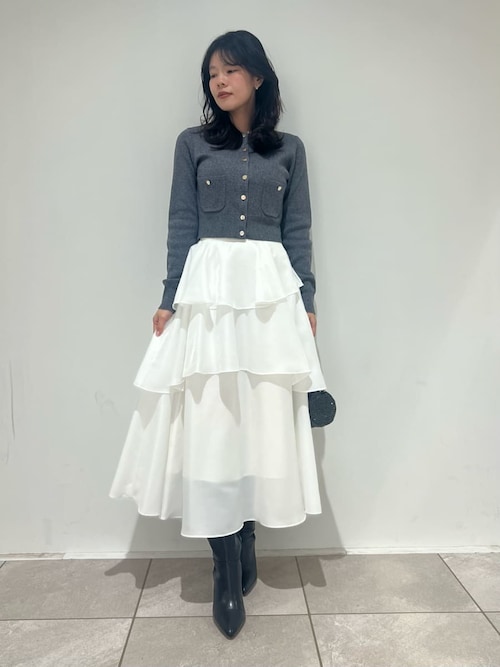 Sustainableニットカーデ×ティアードスカートセット（ワンピース