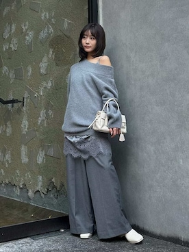 「肌見せ」｜「アイテム（スラックス）」を使った、SNIDELさん（レディース・153cm）の秋コーディネート