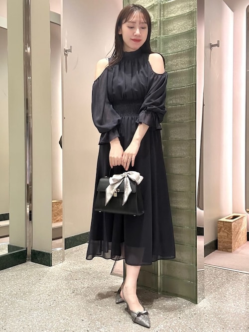 SNIDEL コールドショルダーワンピース スナイデル SNIDEL コールドショルダーボウタイワンピース （MIX