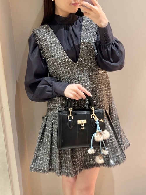 SNIDEL（スナイデル） ワンピース Vネックツイードジャンスカ