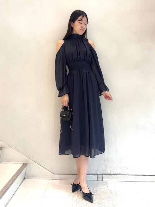 スナイデル　コールドショルダーワンピース スナイデル SNIDEL コールドショルダーボウタイワンピース （MIX