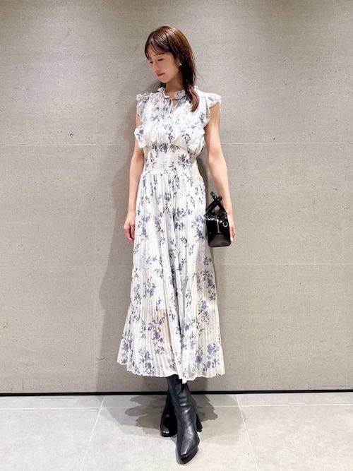 snidelプリントプリーツシャーリングワンピース 00サイズあり】プリントプリーツシャーリングワンピース（マキシ