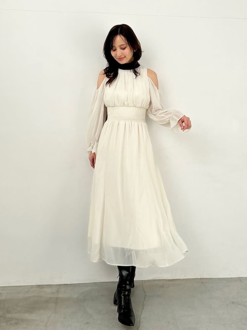 SNIDEL コールドショルダーワンピース IVR 0サイズ 新品未使用 Sustainableコールドショルダーニットワンピース(マキシ・ロング