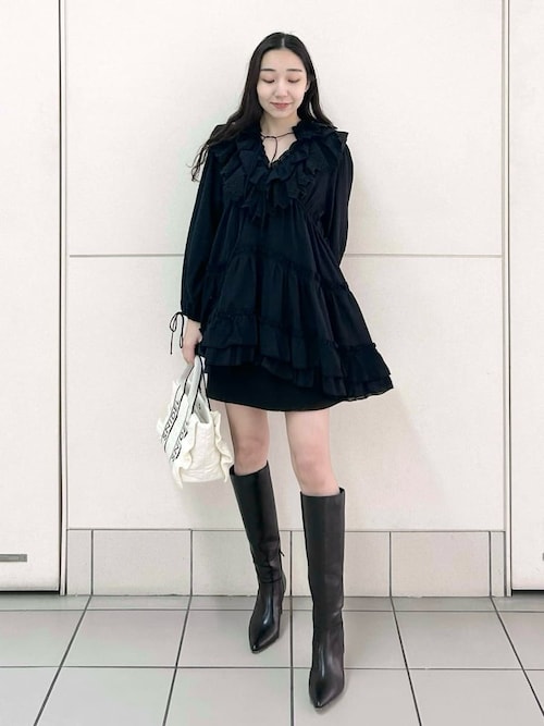 SNIDEL ブラック フィットロングブーツ フィットロングブーツ（ブーツ）｜SNIDEL（スナイデル）のファッション