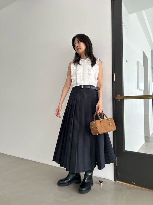 SNIDEL 黒 プリーツスカート ベルト付き ベルト付きプリーツロングスカート（スカート）｜SNIDEL
