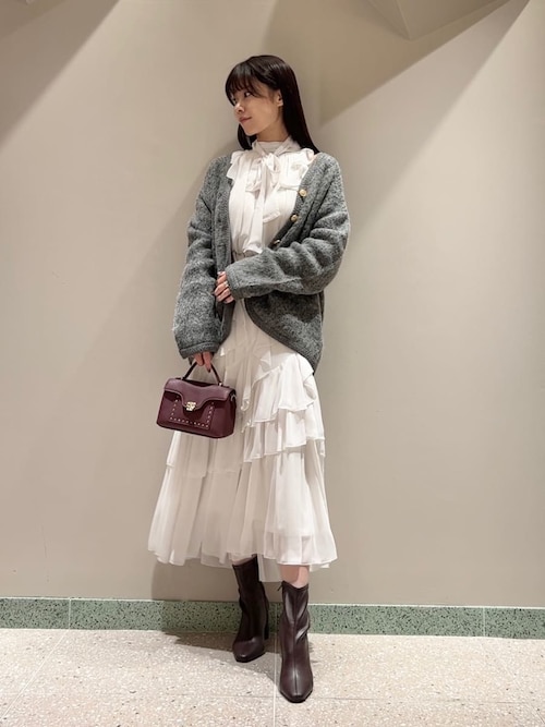 ファーライクミドルニットジャケット（ノーカラージャケット）｜SNIDEL