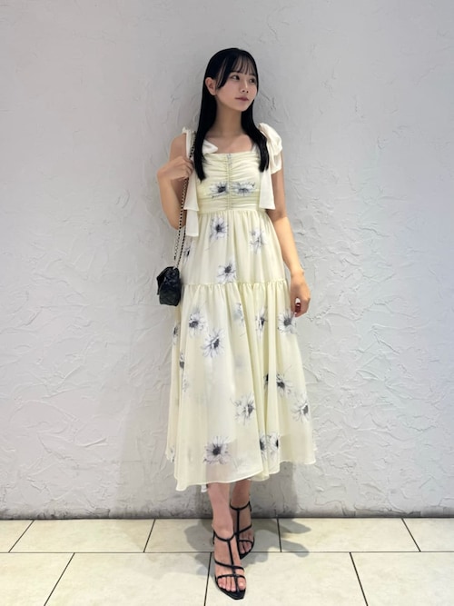 フラワープリントショルダーリボンワンピース（ワンピース）｜SNIDEL