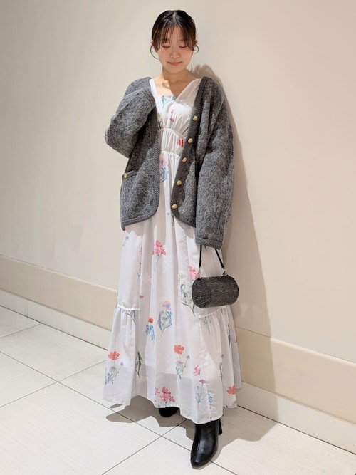 セール】ファーライクミドルニットジャケット（ノーカラージャケット