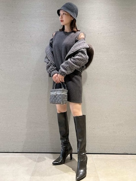 「肌見せ」｜「アイテム（ワンピース/ドレス）」を使った、SNIDELさん（レディース・159cm）の冬コーディネート