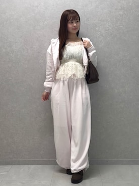 「SNIDEL（スナイデル）の【セットアップ対応】レイヤードデザインバリエパンツ（その他パンツ、ピンク系）」を使った、SNIDELさんの秋コーディネート