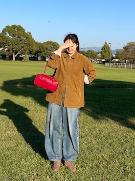 「アイテム（ボストンバッグ）」を使った、NUNさん（レディース・171cm）の秋コーディネート