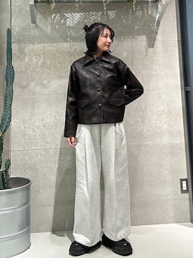 「RAGEBLUE（レイジブルー）のピンタック/ポンチスウェットワイドパンツ/SET-UP対応（スウェットパンツ、ホワイト系）」を使った、ricoさん（レディース）の春コーディネート