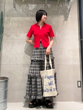 「RAGEBLUE（レイジブルー）のアイテム（トートバッグ）」を使った、ricoさん（レディース・161cm）の夏コーディネート