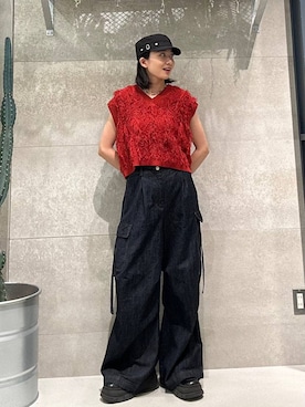 「RAGEBLUE（レイジブルー）のアイテム（キャップ）」を使った、ricoさん（レディース・161cm）の春コーディネート