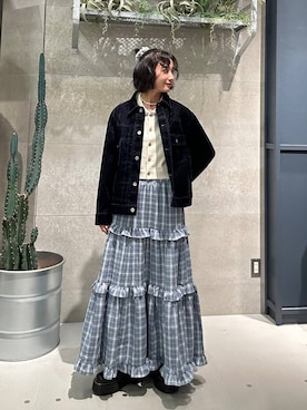 「アイテム（デニムジャケット）」を使った、ricoさん（レディース・161cm・20代）の冬コーディネート