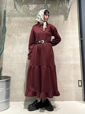 「アイテム（ワンピース/ドレス、レッド系）」を使った、ricoさん（レディース・161cm）の冬コーディネート