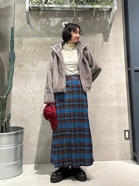 「アイテム（キャップ）」を使った、ricoさん（レディース・161cm・20代）の冬コーディネート