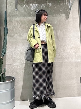 「RAGEBLUE（レイジブルー）の80TC Broad Over Size Shirt/ブロードオーバーシャツ（シャツ/ブラウス、ホワイト系）」を使った、ricoさん（レディース）の春コーディネート