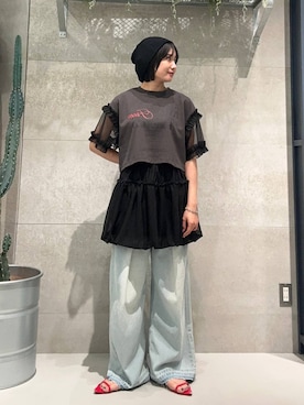 「アイテム（ニットキャップ/ビーニー）」を使った、ricoさん（レディース・161cm）の夏コーディネート