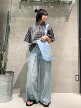 「RAGEBLUE（レイジブルー）のアイテム（トートバッグ）」を使った、ricoさん（レディース・161cm）の夏コーディネート