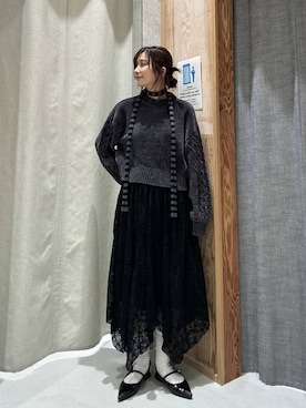「RAGEBLUE（レイジブルー）のボリュームスリーブ袖デザインモールニット（Knitwear、グレー系）」を使った、ricoさん（レディース）の秋コーディネート