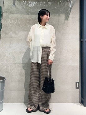 「高見え」｜「アイテム（スラックス）」を使った、ricoさん（レディース・161cm）の夏コーディネート