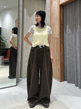 「RAGEBLUE（レイジブルー）のVintage ３D Curve Barrel Denim Pants/ヴィンテージ加工/3Dカーブバレルデニムパンツ（デニムパンツ、ブラウン系）」を使った、ricoさん（レディース）の夏コーディネート