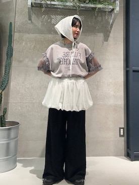 「RAGEBLUE（レイジブルー）のマルチアソートバブーシュカ（ストール/ショール）」を使った、ricoさん（レディース・161cm・20代）の夏コーディネート