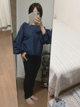 「しまむら（シマムラ）のアイテム（パンツ、ブラック系）」を使った、nanamaru0820さん（レディース・155cm）の夏コーディネート