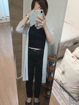 「Bifrost（ビフレスト）のアイテム（Tシャツ/カットソー、ブラック系）」を使った、nanamaru0820さん（レディース・155cm）の夏コーディネート