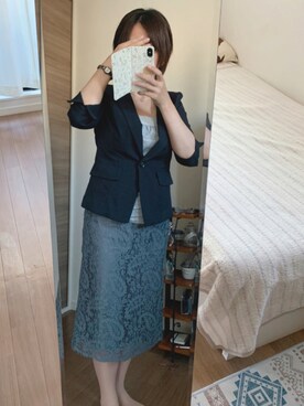 「index（インデックス）のペイズリーレースタイトスカート【WEB限定サイズ】（スカート、グレー系）」を使った、nanamaru0820さん（レディース・155cm）の夏コーディネート