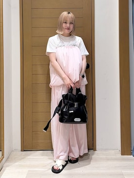 「HEREIAM（ヘレイアム）の【HEREIAM】Snap Dh TEE（Tシャツ/カットソー、ホワイト系）」を使った、orinさん（レディース・163cm）の夏コーディネート