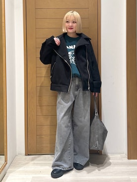 「BAYFLOW」｜「アイテム（ライダースジャケット）」を使った、orinさん（レディース・163cm）の冬コーディネート