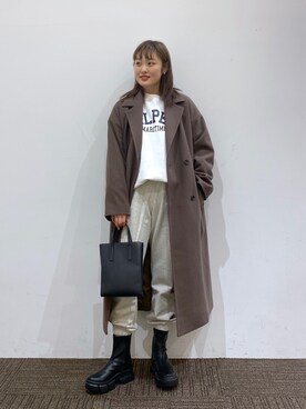 「ローリーズファーム(LOWRYS FARM)」｜「アイテム（チェスターコート）」を使った、orinさん（レディース・163cm）の秋コーディネート