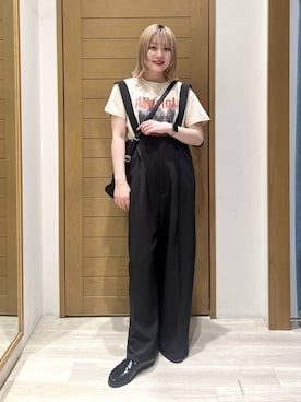 「BAYFLOW（ベイフロー）の[なめらかな肌触り]スムースタッチロゴ半袖Tシャツ（Tシャツ/カットソー、ベージュ系）」を使った、orinさん（レディース・163cm）の春コーディネート