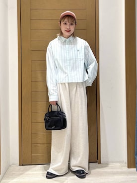 「BEVERLY HILLS POLO CLUB（ビバリーヒルズポロクラブ）の【BEVERLY HILLS POLO CLUB】別注ストライプシャツ（シャツ/ブラウス、ブルー系）」を使った、orinさん（レディース・163cm）の春コーディネート