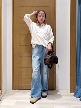 「BAYFLOW（ベイフロー）のバックルベルトサボ（その他シューズ、ベージュ系）」を使った、orinさん（レディース・163cm）の秋コーディネート