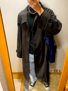 「EMMA CLOTHES（エマクローズ）のアイテム（ステンカラーコート）」を使った、TAKESHIさん（メンズ・178cm）の冬コーディネート