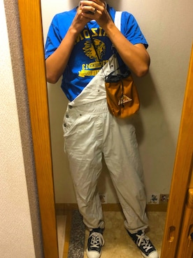 「アイテム（サロペット/オーバーオール、ホワイト系）」を使った、TAKESHIさん（メンズ・178cm）の夏コーディネート