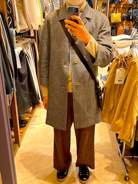 「大学生」｜「アイテム（ノーカラーコート）」を使った、TAKESHIさん（メンズ・178cm）の冬コーディネート