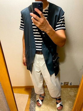 「EDWIN（エドウィン）のアイテム（サンダル）」を使った、TAKESHIさん（メンズ・178cm）の夏コーディネート