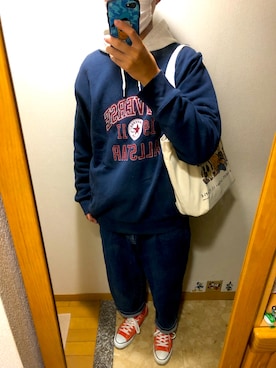 「blue」｜「アイテム（パーカー）」を使った、TAKESHIさん（メンズ・178cm）の秋コーディネート
