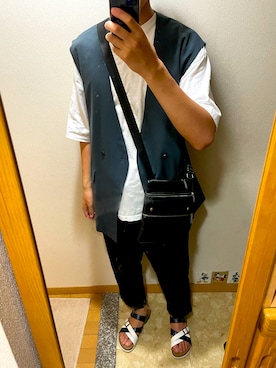 「EDWIN（エドウィン）のアイテム（サンダル）」を使った、TAKESHIさん（メンズ・178cm）の夏コーディネート