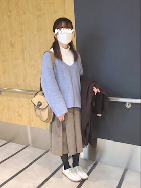 「アイテム（ノーカラーコート、ブラウン系）」を使った、mopinoさん（レディース・156cm）の冬コーディネート