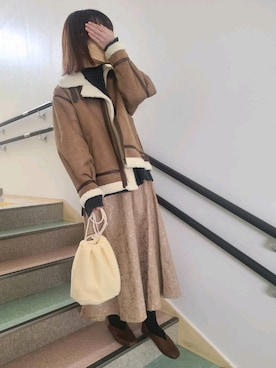 「バブーシュ」｜「アイテム（その他アウター）」を使った、mopinoさん（レディース・156cm）の冬コーディネート